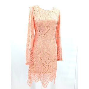 Charlotte Russe Pink Lace Backless Long Sleeve Asymmetrical Midi Dress Size Med